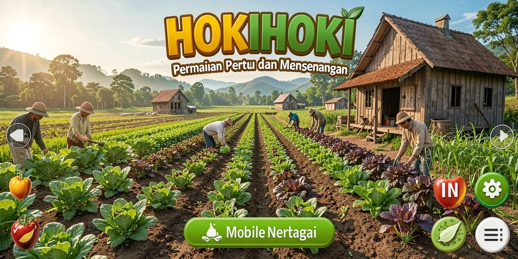 Tampilan gameplay HOKIHOKI dengan kebun yang subur dan penuh warna.