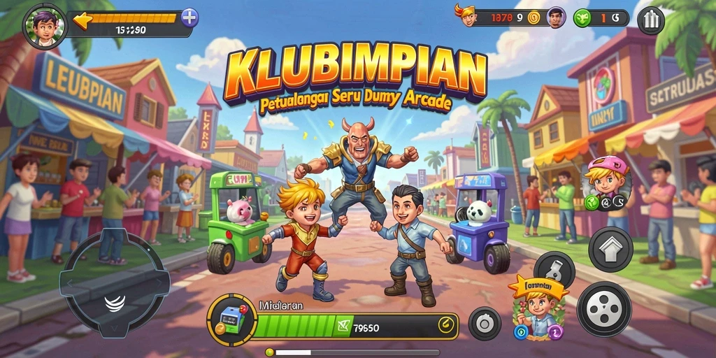 Screenshot gameplay KLUBIMPIAN dengan rintangan menantang dan karakter unik.