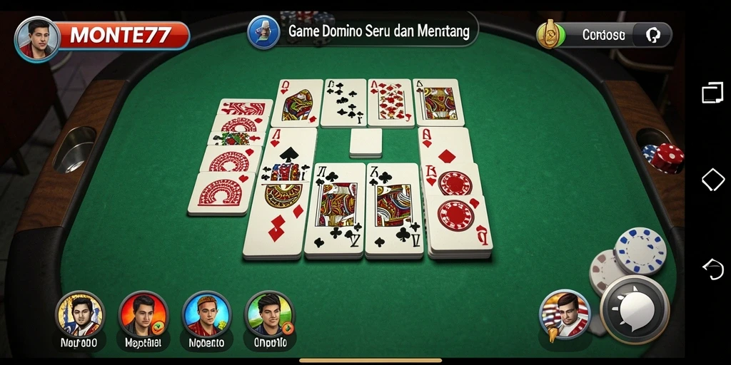 Tampilan gameplay seru dalam MONTE77, menampilkan aksi domino yang mendebarkan.