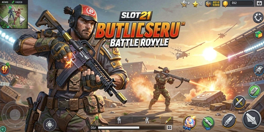 Tampilan gameplay SLOT21 dalam pertempuran seru Battle Royale.