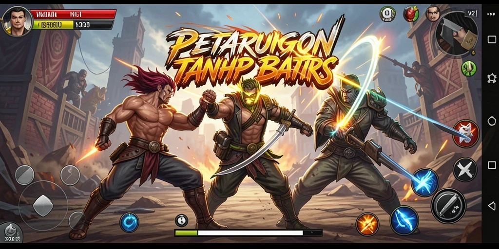 Tangkapan layar utama V21 menampilkan aksi pertarungan yang intens dan menegangkan.